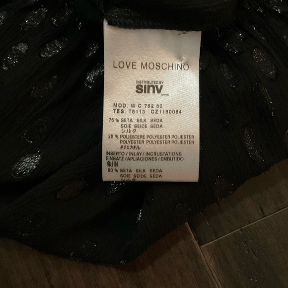 LOVE MOSCHINO Black Silk Sheer Dotted Long Sleeve Top Size 8 - Picture 5 of 7